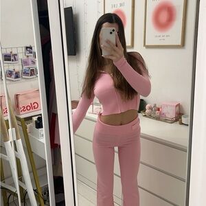 Trendy Pink Ribbed Two-Piece Set